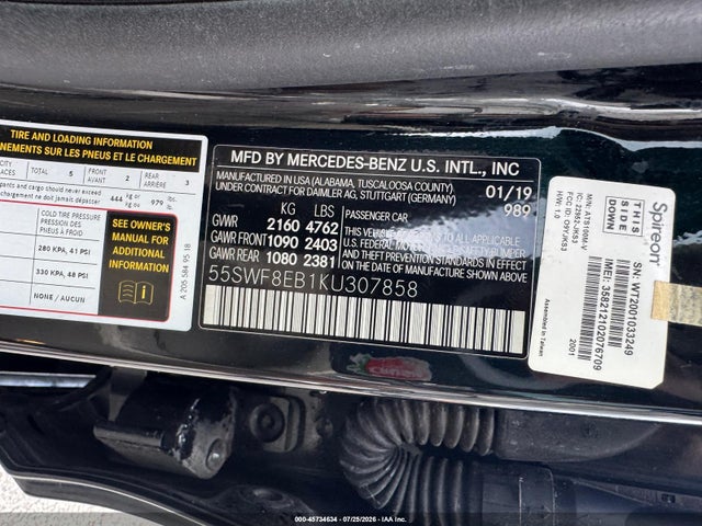Продаж на аукціоні авто 2019 Mercedes-benz C 300 4matic, vin: 55SWF8EB1KU307858, номер лоту: 45734634