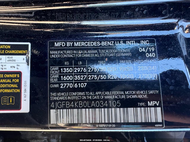 Продаж на аукціоні авто 2020 Mercedes-benz Gle 350 4matic, vin: 4JGFB4KB0LA034105, номер лоту: 45734636