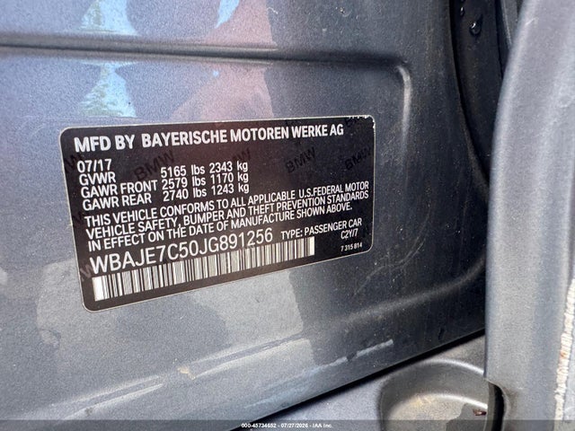 Aukcja sprzedaży 2018 Bmw 540i Xdrive, vin: WBAJE7C50JG891256, numer aukcji: 45734652
