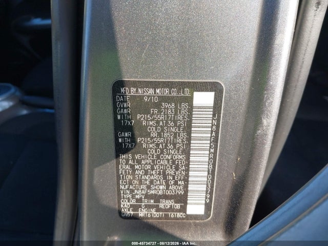 2011 Nissan Juke Sv მანქანა იყიდება აუქციონზე, vin: JN8AF5MR0BT003799, აუქციონის ნომერი: 45734727