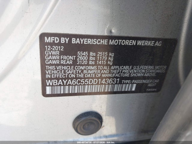 Aukcja sprzedaży 2013 Bmw 740i, vin: WBAYA6C55DD143631, numer aukcji: 45734735