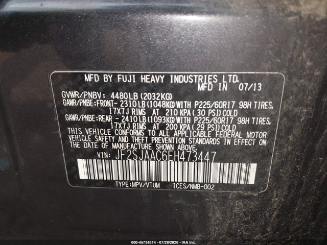 45734814 :رقم المزاد ، JF2SJAAC6EH473447 vin ، 2014 Subaru Forester 2.5i مزاد بيع