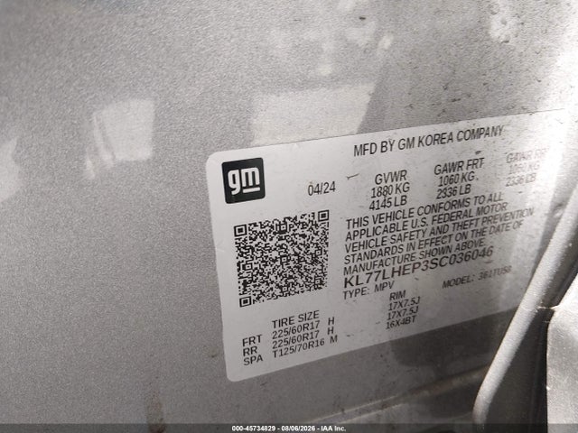 KL77LHEP3SC036046 Chevrolet Trax Fwd Lt