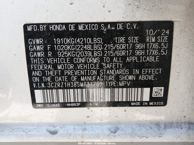 3CZRZ1H38SM731769 Honda Hr-v 2wd Lx