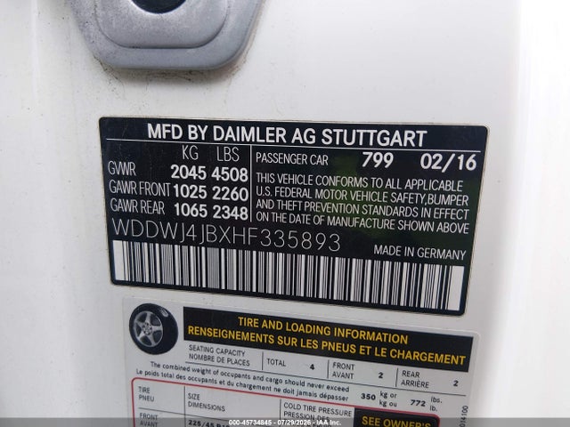 45734845 :رقم المزاد ، WDDWJ4JBXHF335893 vin ، 2017 Mercedes-benz C 300 مزاد بيع