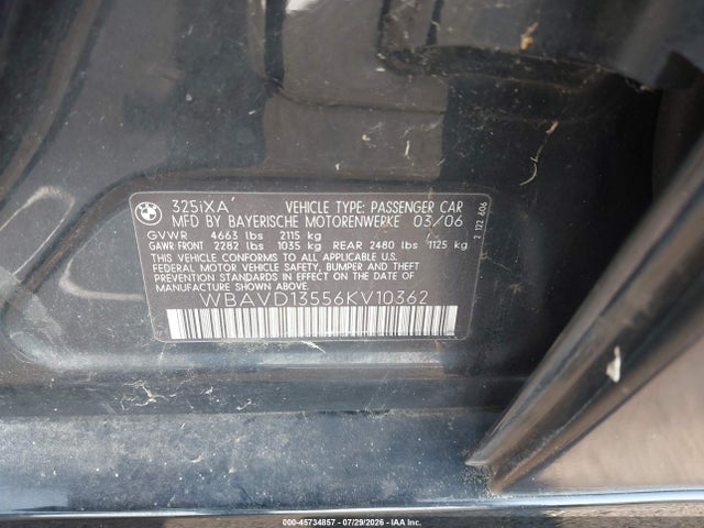 Aukcja sprzedaży 2006 Bmw 325xi, vin: WBAVD13556KV10362, numer aukcji: 45734857