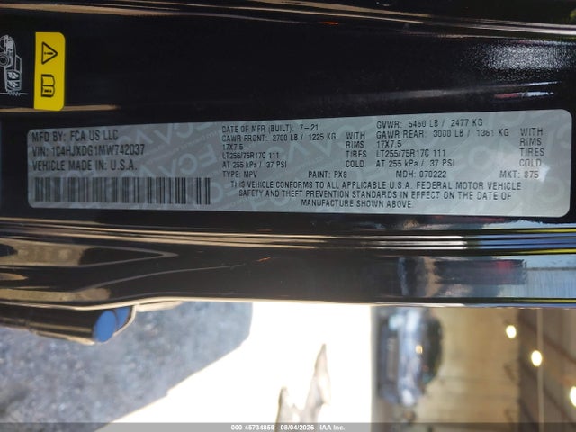 2021 Jeep Wrangler Unlimited Willys 4x4 მანქანა იყიდება აუქციონზე, vin: 1C4HJXDG1MW742037, აუქციონის ნომერი: 45734859