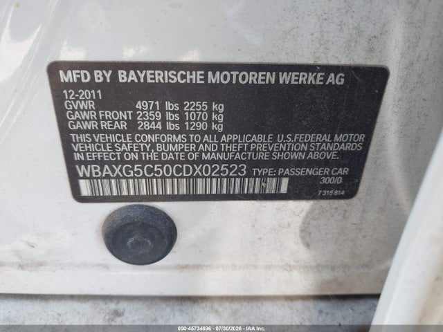 Продажа на аукционе авто 2012 Bmw 528i, vin: WBAXG5C50CDX02523, номер лота: 45734896