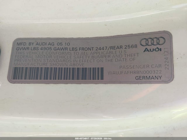 45734917 :رقم المزاد ، WAUJFAFH8BN000322 vin ، 2011 Audi A5 2.0t Premium مزاد بيع