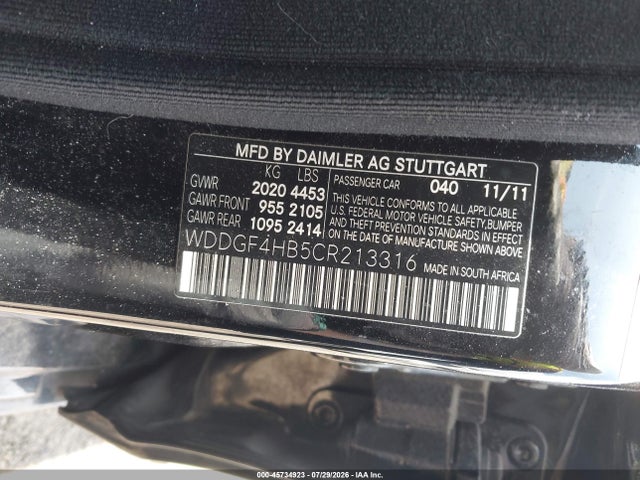 45734923 :رقم المزاد ، WDDGF4HB5CR213316 vin ، 2012 Mercedes-benz C 250 Sport مزاد بيع