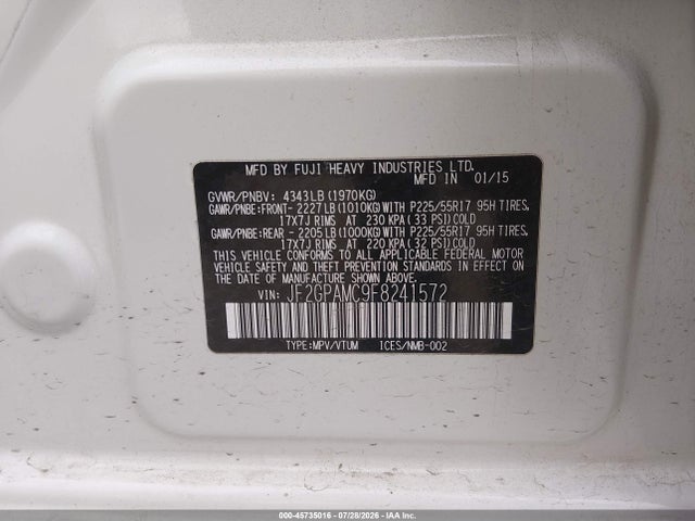 JF2GPAMC9F8241572 Subaru Xv Crosstrek 2.0i Limited
