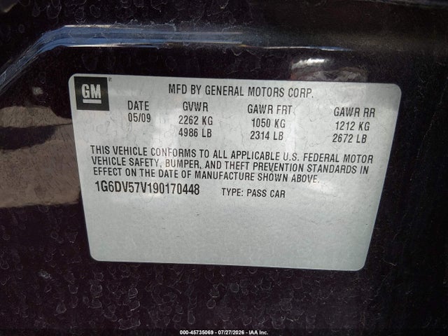 Продаж на аукціоні авто 2009 Cadillac Cts Rwd W/1sb, vin: 1G6DV57V190170448, номер лоту: 45735069