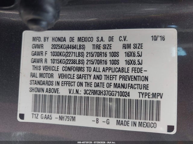 Honda CR-V LX 2016 3CZRM3H37GG710024 Image 9