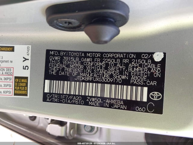 Toyota Prius Two 2016 JTDKBRFUXG3009170 Image 9