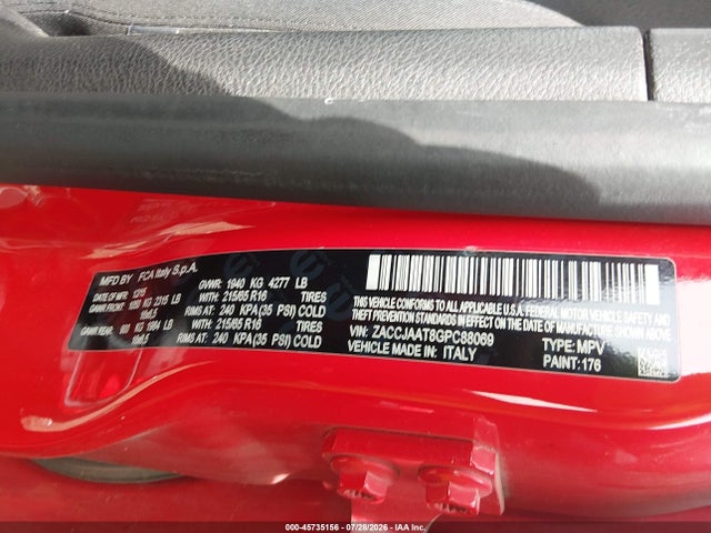 Aukcja sprzedaży 2016 Jeep Renegade Sport, vin: ZACCJAAT8GPC88069, numer aukcji: 45735156