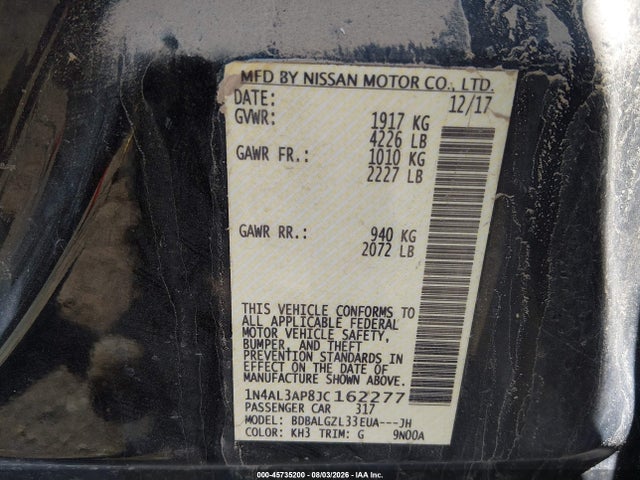 Auction sale of the 2018 Nissan Altima 2.5 S, vin: 1N4AL3AP8JC162277, lot number: 45735200