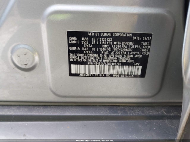 45735201 :رقم المزاد ، 4S4BSAFC7H3405708 vin ، 2017 Subaru Outback 2.5i Premium مزاد بيع