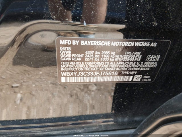 45735217 :رقم المزاد ، WBXYJ3C33JEJ75616 vin ، 2018 Bmw X2 Sdrive28i مزاد بيع