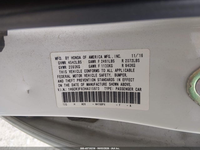 1HGCR3F83HA015973 Honda Accord Ex-l V6