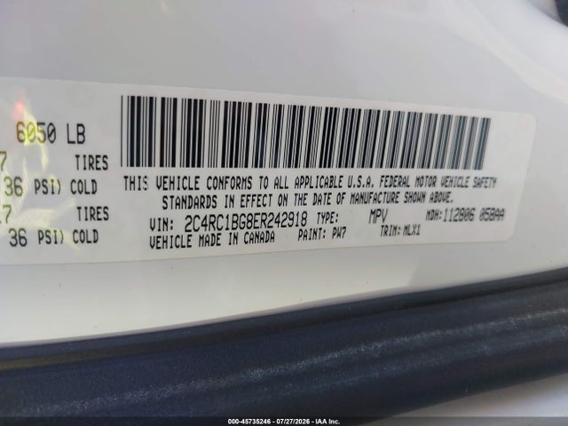 2014 Chrysler Town & Country Touring მანქანა იყიდება აუქციონზე, vin: 2C4RC1BG8ER242918, აუქციონის ნომერი: 45735246