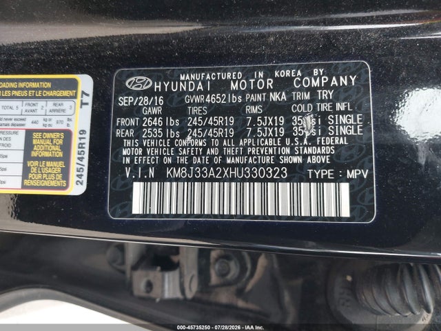 Hyundai Tucson Limited 2017 KM8J33A2XHU330323 Image 9