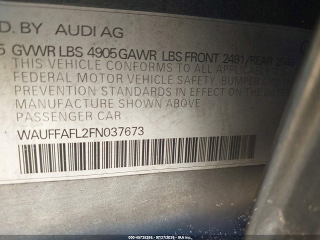 Aukcja sprzedaży 2015 Audi A4 2.0t Premium, vin: WAUFFAFL2FN037673, numer aukcji: 45735286