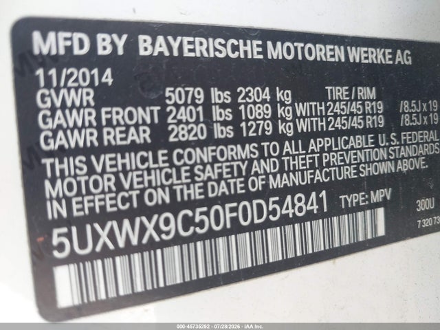 5UXWX9C50F0D54841 BMW X3 Xdrive28i