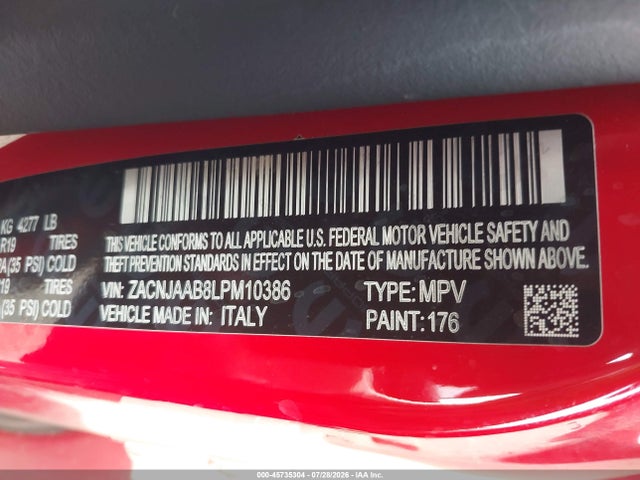 45735304 :رقم المزاد ، ZACNJAAB8LPM10386 vin ، 2020 Jeep Renegade Jeepster Fwd مزاد بيع