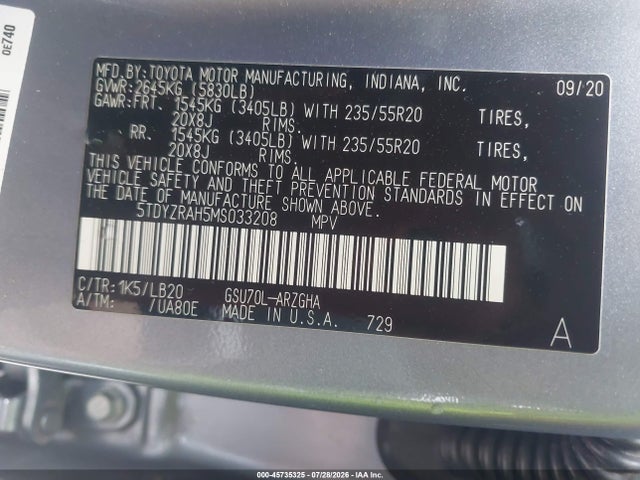 Toyota Highlander Limited 2021 5TDYZRAH5MS033208 Image 9