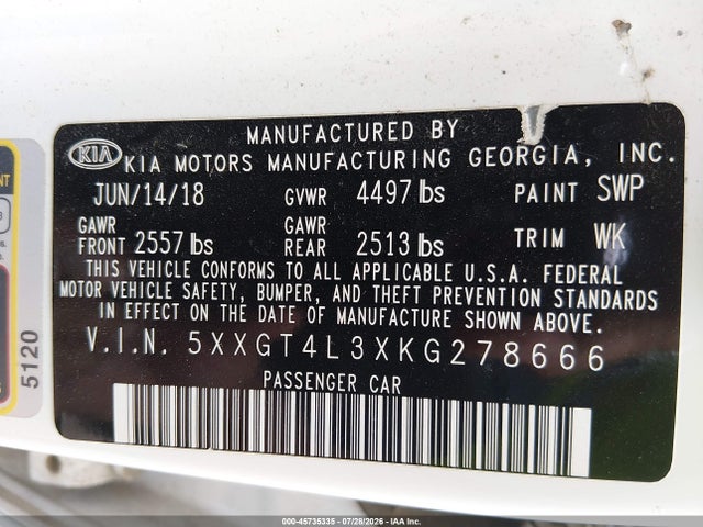KIA Optima Lx 2019 5XXGT4L3XKG278666 Image 9