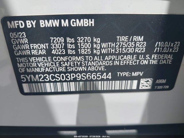 Aukcja sprzedaży 2023 Bmw Xm, vin: 5YM23CS03P9S66544, numer aukcji: 45735359