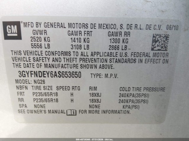 Продаж на аукціоні авто 2010 Cadillac Srx Luxury Collection, vin: 3GYFNDEY6AS653650, номер лоту: 45735365
