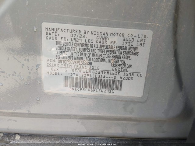 Aukcja sprzedaży 2023 Nissan Kicks Sv Xtronic Cvt, vin: 3N1CP5CV8PL562936, numer aukcji: 45735369