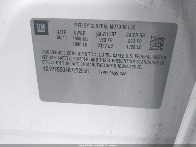 Продаж на аукціоні авто 2011 Chevrolet Cruze 1lt, vin: 1G1PF5S94B7272558, номер лоту: 45735410