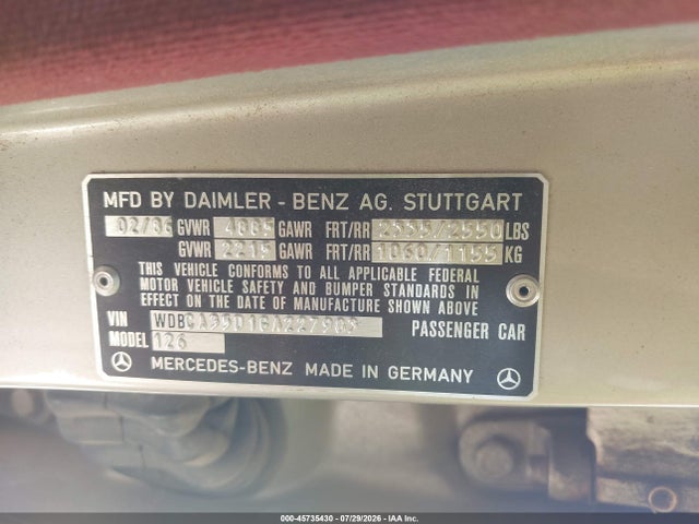 Продажа на аукционе авто 1986 Mercedes-benz 420 Sel, vin: WDBCA35D1GA227983, номер лота: 45735430