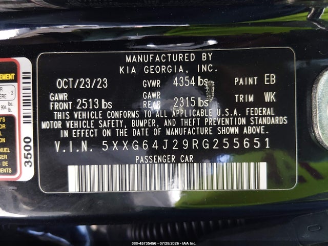 Продажа на аукционе авто 2024 Kia K5 Gt-line, vin: 5XXG64J29RG255651, номер лота: 45735456