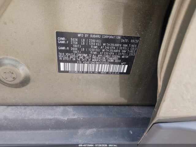 Aukcja sprzedaży 2021 Subaru Outback Limited Xt, vin: 4S4BTGND3M3101926, numer aukcji: 45735464