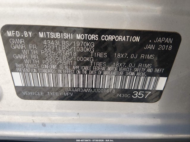 Продаж на аукціоні авто 2018 Mitsubishi Outlander Sport 2.4 Se, vin: JA4AR3AW9JU001618, номер лоту: 45735475