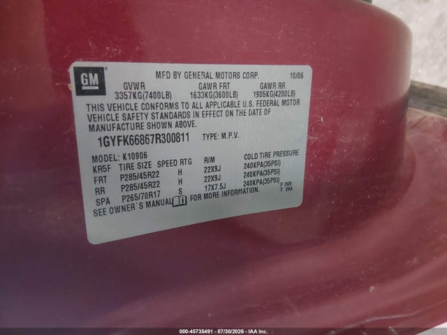 Продаж на аукціоні авто 2007 Cadillac Escalade Esv Standard, vin: 1GYFK66867R300811, номер лоту: 45735491