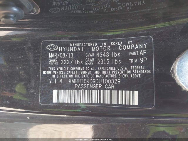 Aukcja sprzedaży 2013 Hyundai Genesis 2.0t, vin: KMHHT6KD9DU100329, numer aukcji: 45735517