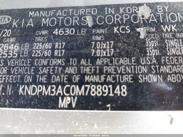 2021 Kia Sportage Lx მანქანა იყიდება აუქციონზე, vin: KNDPM3AC0M7889148, აუქციონის ნომერი: 45735550