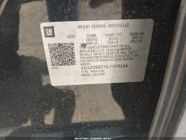 Продажа на аукционе авто 2020 Chevrolet Malibu Fwd Lt, vin: 1G1ZD5STXLF073144, номер лота: 45735551