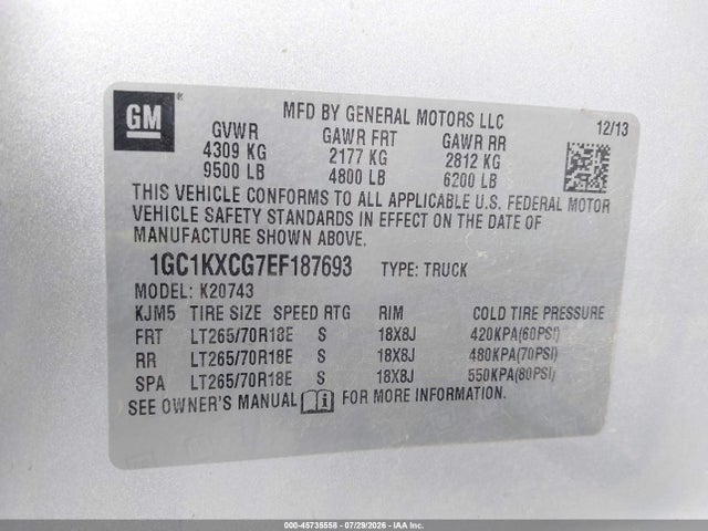 1GC1KXCG7EF187693 Chevrolet Silverado 2500hd Lt