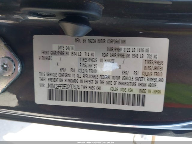 Aukcja sprzedaży 2014 Mazda Mx-5 Miata Grand Touring, vin: JM1NC2PF8E0237474, numer aukcji: 45735574