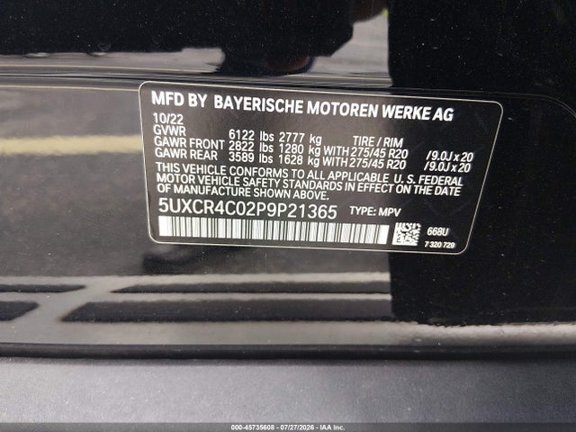 2023 Bmw X5 Sdrive40i მანქანა იყიდება აუქციონზე, vin: 5UXCR4C02P9P21365, აუქციონის ნომერი: 45735608