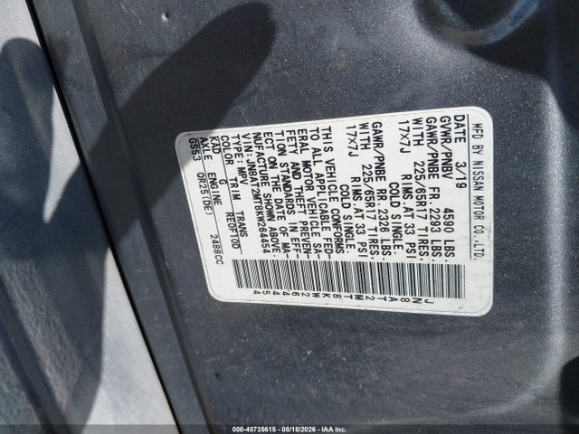 Aukcja sprzedaży 2019 Nissan Rogue Sv, vin: JN8AT2MT8KW264454, numer aukcji: 45735615