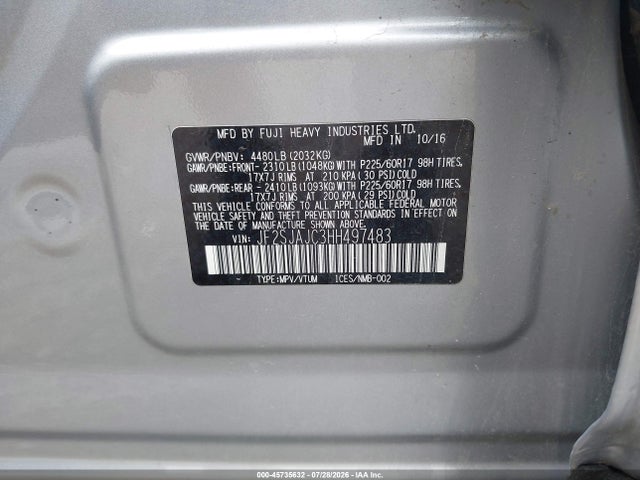 Продажа на аукционе авто 2017 Subaru Forester 2.5i Limited, vin: JF2SJAJC3HH497483, номер лота: 45735632