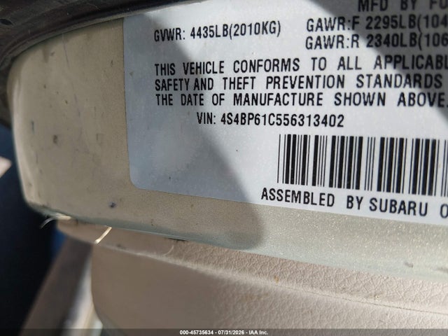 Продаж на аукціоні авто 2005 Subaru Outback 2.5i, vin: 4S4BP61C556313402, номер лоту: 45735634