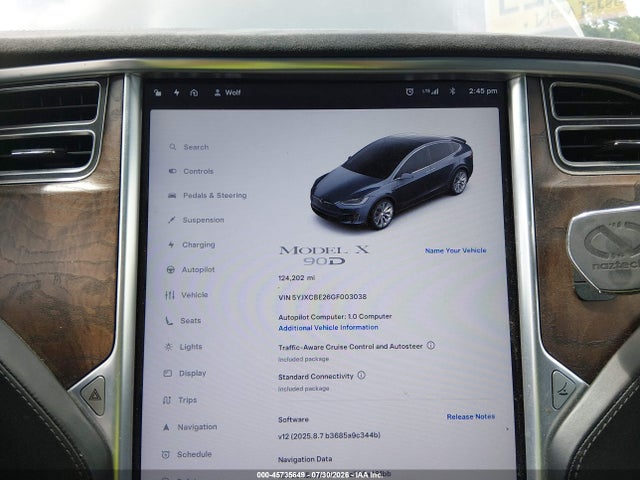 Продажа на аукционе авто 2016 Tesla Model X 60d/70d/75d/90d/p100d, vin: 5YJXCBE26GF003038, номер лота: 45735649