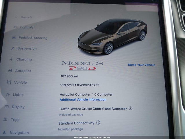 Aukcja sprzedaży 2016 Tesla Model S 90d/p100d/p85d/p90d, vin: 5YJSA1E43GF140255, numer aukcji: 45735656